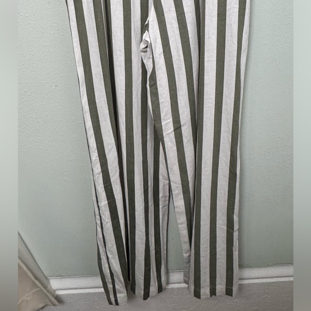 NWT C&C California Linen Blend Striped Jumpsuit Green & White Large‎ 89r01027t - Picture 11 of 16